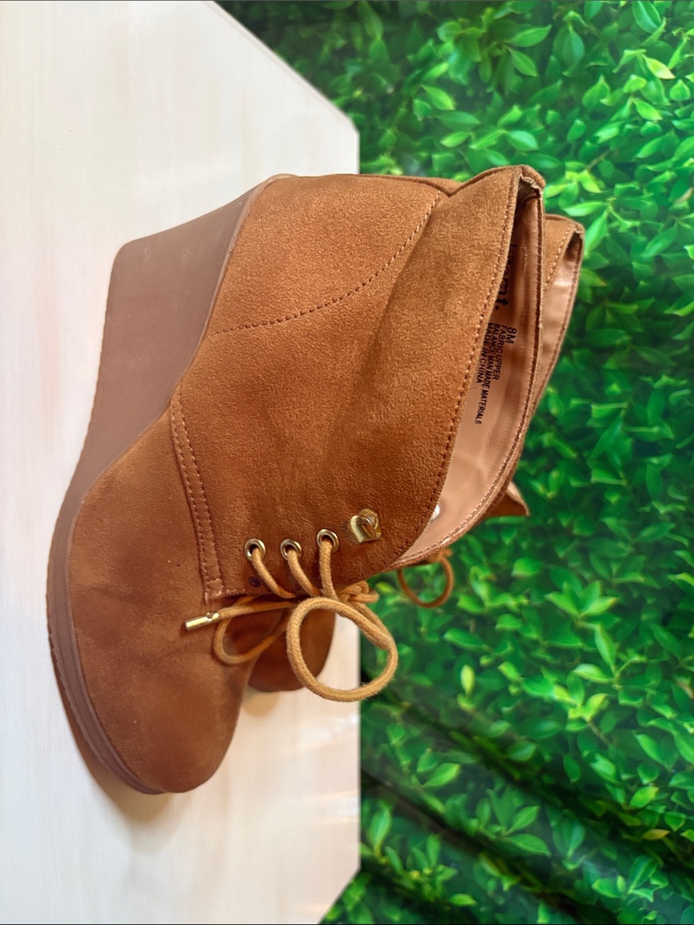 White Mountain Chestnut Brown Wedge Lace-Up Ankle Booties